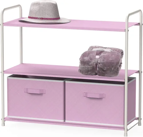 Simple Houseware - Armario de almacenamiento de 3 niveles con 2 cajones, rosa