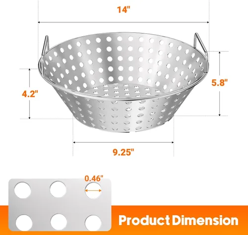 Miniatura 2 de Skyflame - Cesta de carbón de acero inoxidable de 14 pulgadas para parrillas Kamado de 18 pulgadas Nueva versión de diseño de agujeros huecos