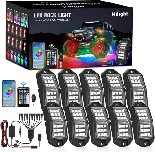 Miniatura 19 de Nilight 2 luces LED RGB de 3 pies con base de resorte y 4 luces de rock, control remoto de aplicación con patrones de persecución de bricolaje