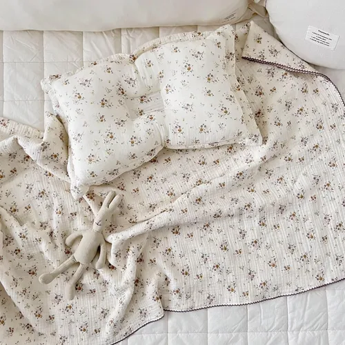 Miniatura 31 de BuLuTu Manta de 4 capas para niños pequeños, 100% algodón muselina, mantas de cama para niños, niñas, niños, con bonito patrón de flores de hibisco