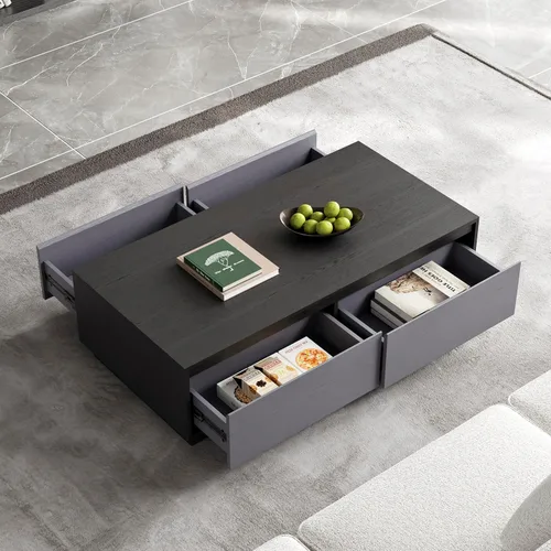 Miniatura 7 de homary Mid Century Coffee Table – 47" Rectangular Block Design Living Room Center Table with 4 Storage Drawers, Warm Walnut Veneer, Spacious