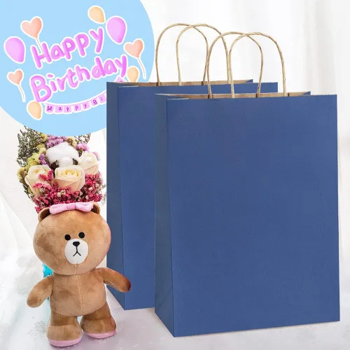 Miniatura 4 de Bolsas de regalo BagDream 50 piezas 10x5x13 Bolsas de regalo de papel Kraft azul marino con asas, bolsas de venta al por menor para mercancía