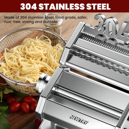 Miniatura 2 de NEWTRY Máquina eléctrica para hacer pasta, prensa de rodillo de masa para hacer fideos con motor desmontable 0.008-0.020 in Grosor de la hoja