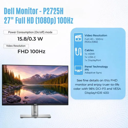 Miniatura 3 de Dell Pro P2725H Plus Monitor Full HD de 27 pulgadas 1920 x 1080, pantalla de monitor de computadora con cable de alimentación USB 3.0 Upstream