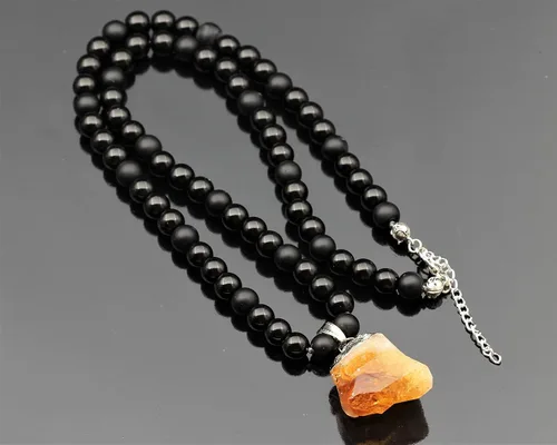 Miniatura 51 de Colgante de turmalina cruda natural, Collar de cuentas de ónix negro genuino, Collar de piedra negra, Collar de piedras preciosas, Cuentas de 0.315