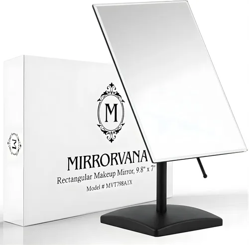 MIRRORVANA Espejo de escritorio grande con soporte para escritorio de oficina, tocador de maquillaje y encimera de baño, espejo facial ajustable