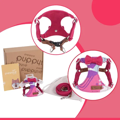 Miniatura 3 de Puppytie Arnés sin tirones para perro, con correa multifunción, pechera suave y ajustable para mascota, no ahorca, chaleco a prueba de escape, rosa
