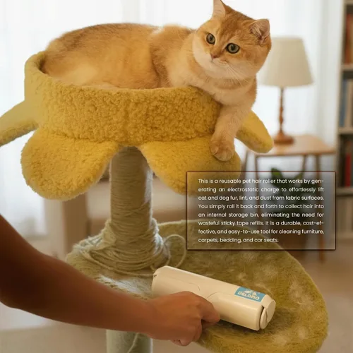 Miniatura 3 de Rodillo removedor de pelo de mascotas para perros y gatos, herramienta reutilizable para quitar pelos y pelusas con mango de fácil agarre, plástico