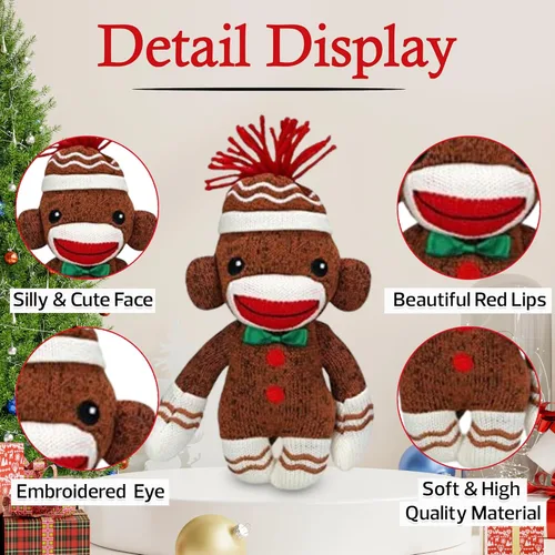 Miniatura 5 de Plushland Adorable calcetín de pan de jengibre de 6 pulgadas, perfecto para niños, adorno de Navidad de marionetas de color claro y vivo