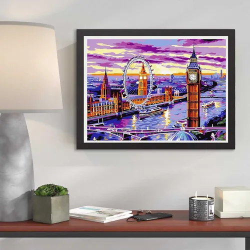 Miniatura 3 de Kaliosy Kits de pintura de diamantes 5D para adultos de ciudad por números, pintura con diamantes, paisaje artístico, taladro completo, decoración