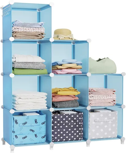 Miniatura 18 de HOMIDEC - Organizador de armario de 9 cubos, estantes de almacenamiento portátiles de armario, organizador de almacenamiento para percheros de ropa