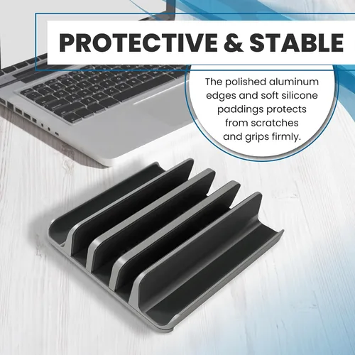 Miniatura 6 de Elestoria Soporte vertical para laptop con 5 ranuras, soporte vertical de aluminio para computadora de escritorio, compatible con MacBook Pro/Air
