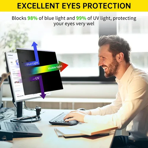Miniatura 5 de Paquete de 2 filtros de pantalla de privacidad de computadora de 24 pulgadas para monitor 16:9, anti-luz azul, anti-UV, bloqueo de luz azul