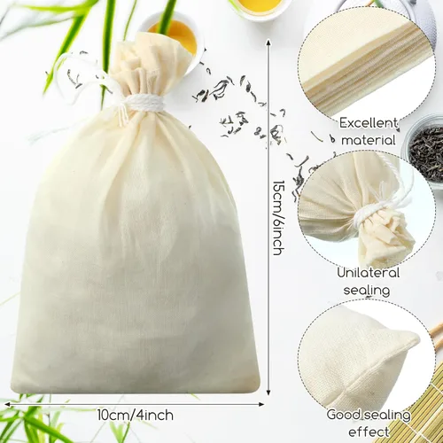 Miniatura 2 de Boao 100 filtros de té de algodón reutilizables, beige, bolsa, 4 x 6 pulgadas