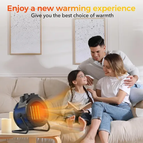 Miniatura 6 de Calentador de ambiente eléctrico de 1500 W con ángulo ajustable de 90°, protección contra sobrecalentamiento, calentador para garaje, oficina, uso