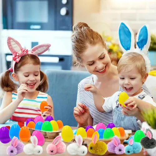 Miniatura 5 de Paquete de 24 juguetes de peluche rellenos de huevos de Pascua, coloridos rellenos de huevos de Pascua a granel para niños, adolescentes, niños