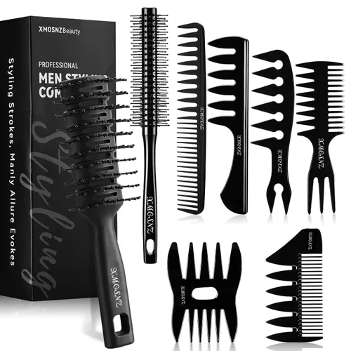 Peine de pelo para hombre, cepillo de rodillo Quiff para añadir volumen, cepillo de textura de cepillo de ventilación para hombre, diseño de dientes