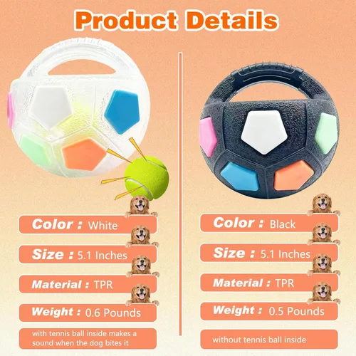 Miniatura 3 de Pelota calmante para perros con asa, pelota interactiva para jugar con mascotas, pelotas de tenis amarillas integradas y sonido chirriante
