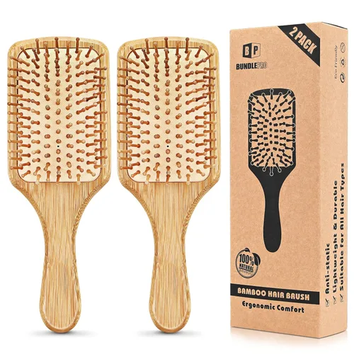 Miniatura 8 de Paquete de 2 cepillos de pelo con cerdas naturales, masajes cuero cabelludo antiestático desenredar el cabello para todo tipo, ligero (MINI)