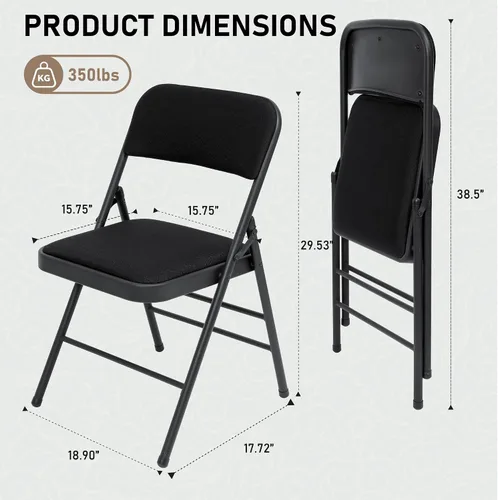 Miniatura 2 de SEALAMB Paquete de 4 sillas plegables con asiento cómodo, marco de metal resistente, sillas apilables portátiles para bodas, fiestas, oficina