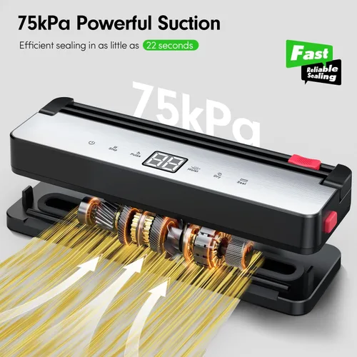 Miniatura 3 de Sellador al vacío portátil para almacenamiento de alimentos: máquina selladora al vacío de succión de 75 kPa - Batería recargable de 4000 mAh