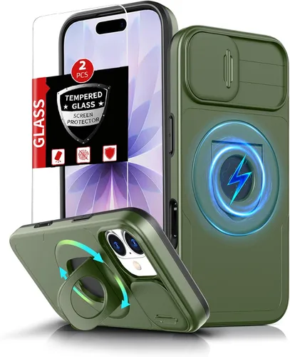 Miniatura 86 de Funda magnética para iPhone 11 Pro compatible con carga inalámbrica MagSafe, con 2 protectores de pantalla, anillo kickstand de 360° integrado +