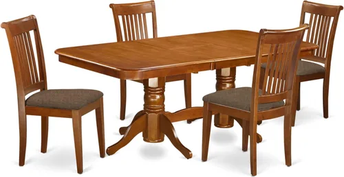 East West Furniture NAPO5-SBR-C - Juego de muebles de comedor de 5 piezas, incluye una mesa de cocina rectangular con hojas de mariposa y 4 sillas