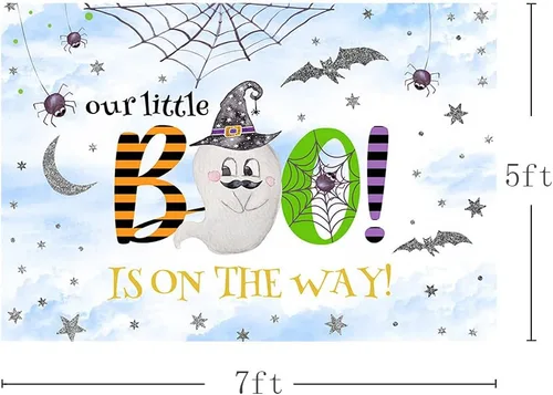 Miniatura 3 de MEHOFOND Fondo de Halloween de 7 x 5 pies para baby shower, fondo azul y plateado para fiesta de otoño, decoración de mesa, suministros