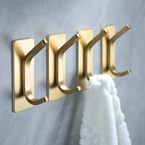 Miniatura 9 de YIGII Ganchos adhesivos para toallas, ganchos de pared negros para baño y cocina, ganchos resistentes, paquete de 4, acero inoxidable