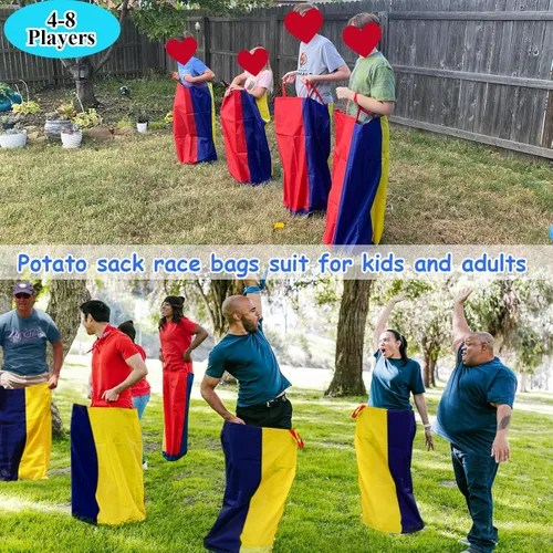 Miniatura 2 de Bolsas de carreras de sacos de patatas para 4 a 8 jugadores, juegos de patio trasero para niños y adultos, fiesta de cumpleaños de campo, juegos al