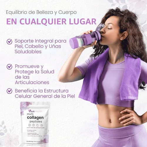 Miniatura 6 de Polvo de péptidos de colágeno múltiple, 1 libra de colágeno en polvo, tipo I, II, III, V, X con biotina, ácido hialurónico, vitamina C, proteína