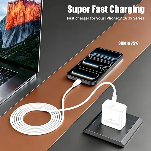 Miniatura 2 de Cargador para iPhone 17 16 Pro Max de carga rápida, cargadores USB C súper rápidos de 45 W para iPhone 16 (6 pies+6 pies + 10 pies) tipo C con Blanco
