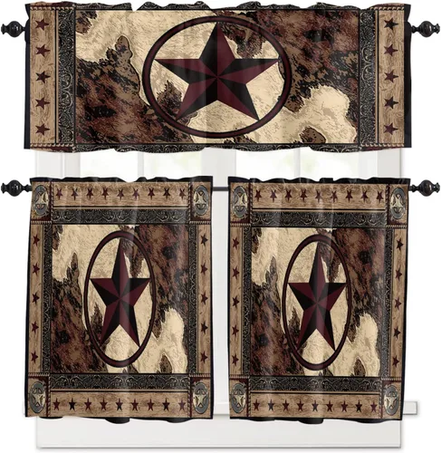 Miniatura 12 de Cenefa de amarre para ventanas, cortinas de cocina con textura de vaca, cenefas con bolsillo para barra, tratamientos cortos, textura animal, cenefa
