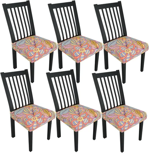 Miniatura 85 de Juego de 4 fundas elásticas para sillas de comedor, fundas para sillas de comedor con estampado floral, fundas para asientos de sillas con estampado