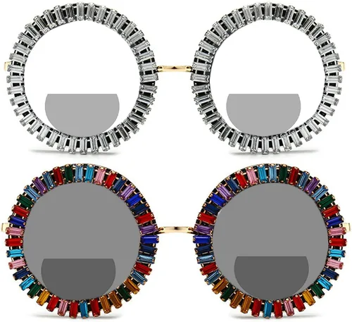 Gafas de lectura bifocales con diamantes de imitación de gran tamaño, lentes de lectura bifocales para mujer, lentes de sol fotocromáticos de