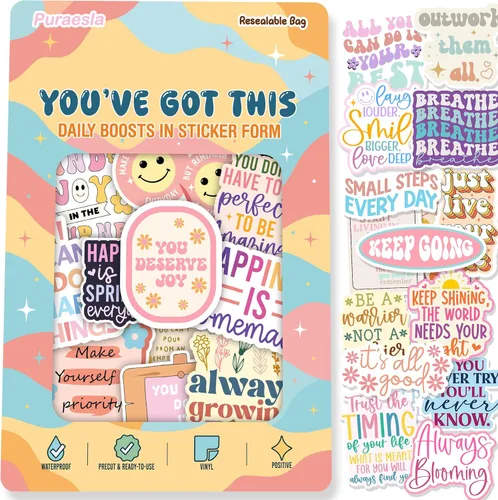You've Got This By Puraesla - Paquete de 300 calcomanías holográficas de afirmación positiva, citas motivacionales, decoración de impulso de salud