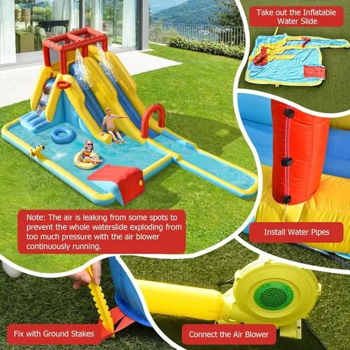 Miniatura 5 de HONEY JOY Tobogán acuático inflable, doble tobogán gigante con parque acuático con escalada, piscina de salpicaduras, toboganes acuáticos inflables
