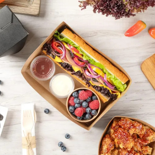 Miniatura 8 de Restaurantware Bio Tek - Bandejas de hamburguesas de 8.4 x 6 x 3.5 pulgadas, 100 bandejas de papel desechables para alimentos, bandejas de papel