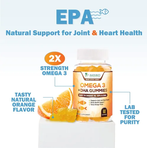 Miniatura 6 de Gomitas de aceite de pescado Omega 3 – Suplemento de goma Omega 3 de triple fuerza con alta absorción DHA y EPA – Apoyo para el corazón