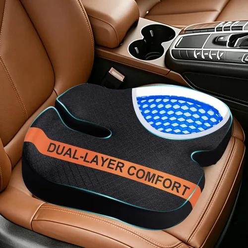 Cojín de asiento de automóvil, cojín de gel de alta calidad y espuma viscoelástica para silla de oficina, para espalda, ciática, coxis, alivio del