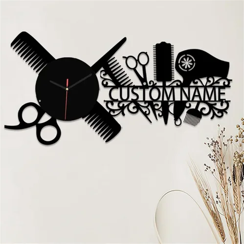 Miniatura 3 de Reloj de pared con nombre personalizado para dormitorio, sala de estar, cocina, barbería, peluquería, peluquería, herramienta de peluquería, Reloj