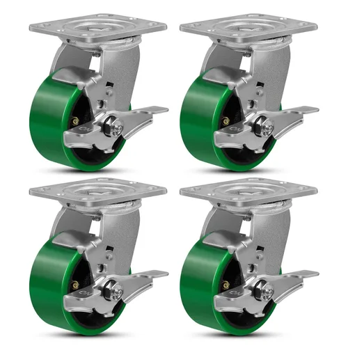 Miniatura 72 de Ruedas giratorias, ruedas industriales de 4 pulgadas resistentes, poliuretano en rueda de acero, ruedas giratorias de placa superior