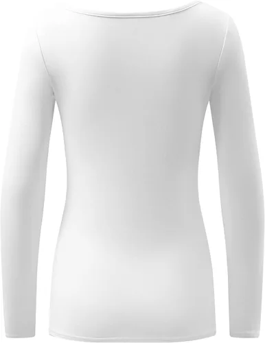 Miniatura 4 de OThread & Co. Camiseta de manga larga para mujer, cómoda, cuello cuadrado, capa elástica básica