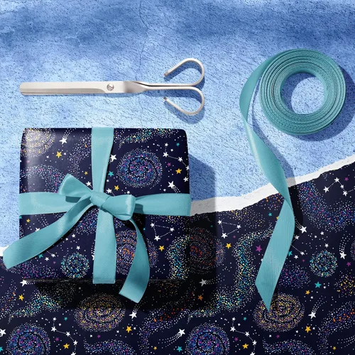 Miniatura 3 de GIOLNIAY Papel de regalo de galaxia para niños y niñas, cumpleaños, baby shower, estrellas de neón, cielo nocturno, galaxia con nebulosa, 8 hojas