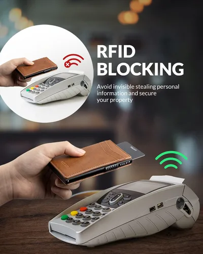 Miniatura 55 de VULKIT Billeteras delgadas para hombre, con bloqueo RFID, diseño minimalista con capacidad para hasta 11 tarjetas, Negro -, Minimalista