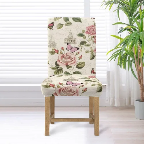 Miniatura 6 de Rnyleeg Red Rose Butterfly Chair Covers for Living Room No Arms Stretch Dining Chair Covers Set of 6 Soft Washable Kitchen Chair Protector Cover
