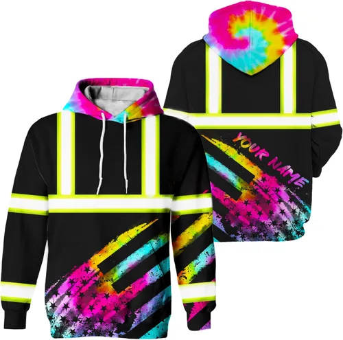 Miniatura 27 de Sudadera con capucha de alta visibilidad con diseño de bandera de Estados Unidos para hombre, reflectante, ropa de trabajo de seguridad