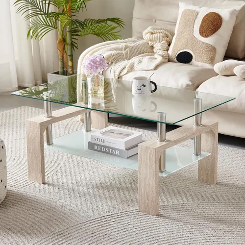 Miniatura 11 de Btrpily Mesa de centro rectangular para sala de estar, mesa de té adecuada para sala de espera, mesa auxiliar moderna con patas de madera, mesa