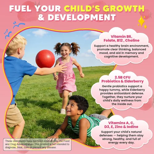 Miniatura 4 de Gomitas multivitamínicas metiladas para niños con Omega 3, multivitamínico para niños y adolescentes 4+ con L de metilfolato y B12, calcio