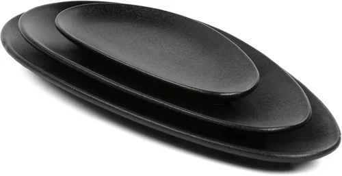 vicrays Platos ovalados grandes para servir, platos de porcelana de 16/14/10 pulgadas para fiestas, barbacoas, bandejas apilables para servir Negro
